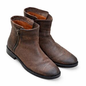 Frye Melissa Brown Textured Leather Side Zip Ankle Boots Booties 7.5B